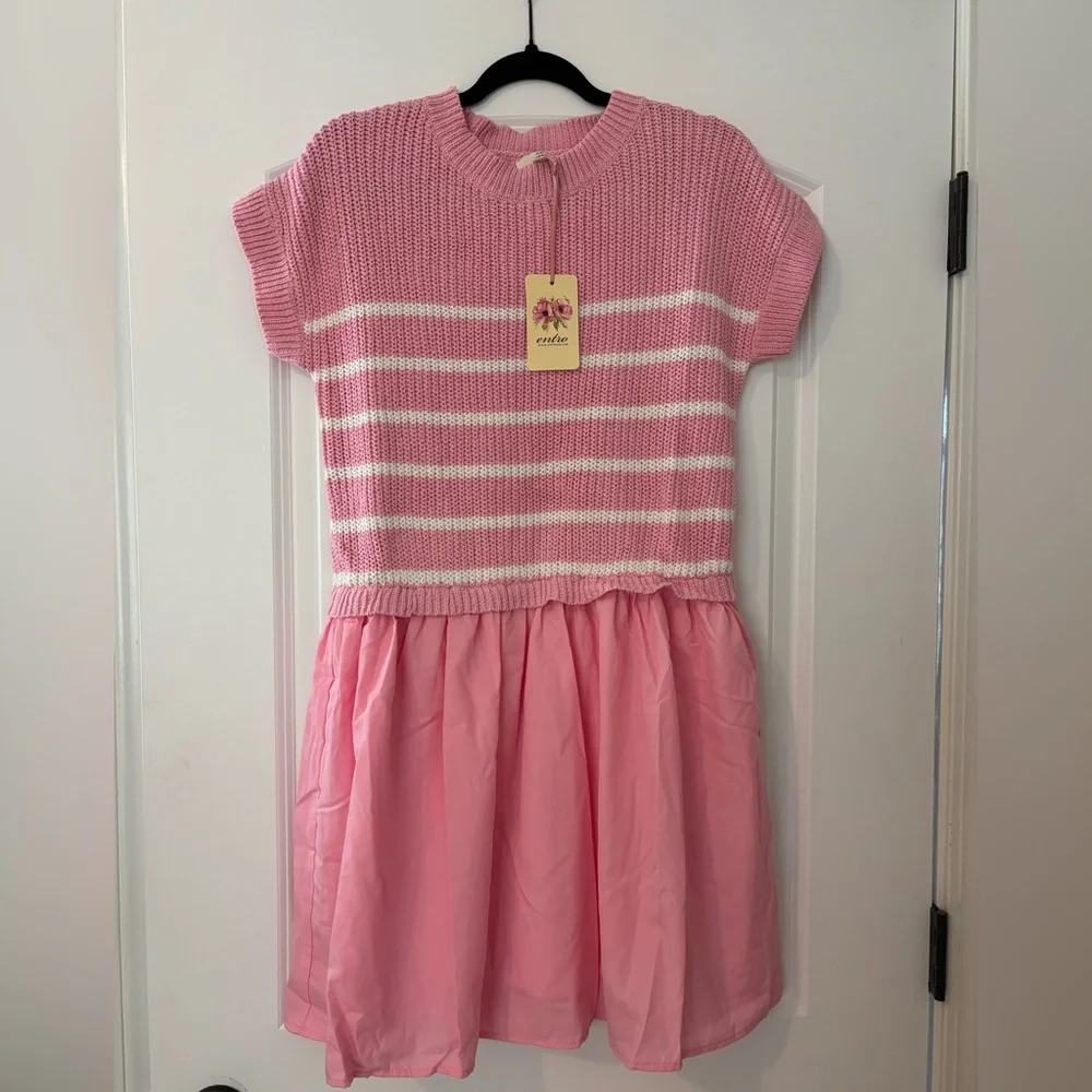 NWT Entro Pink and White Striped Dress - Picture 2 of 7